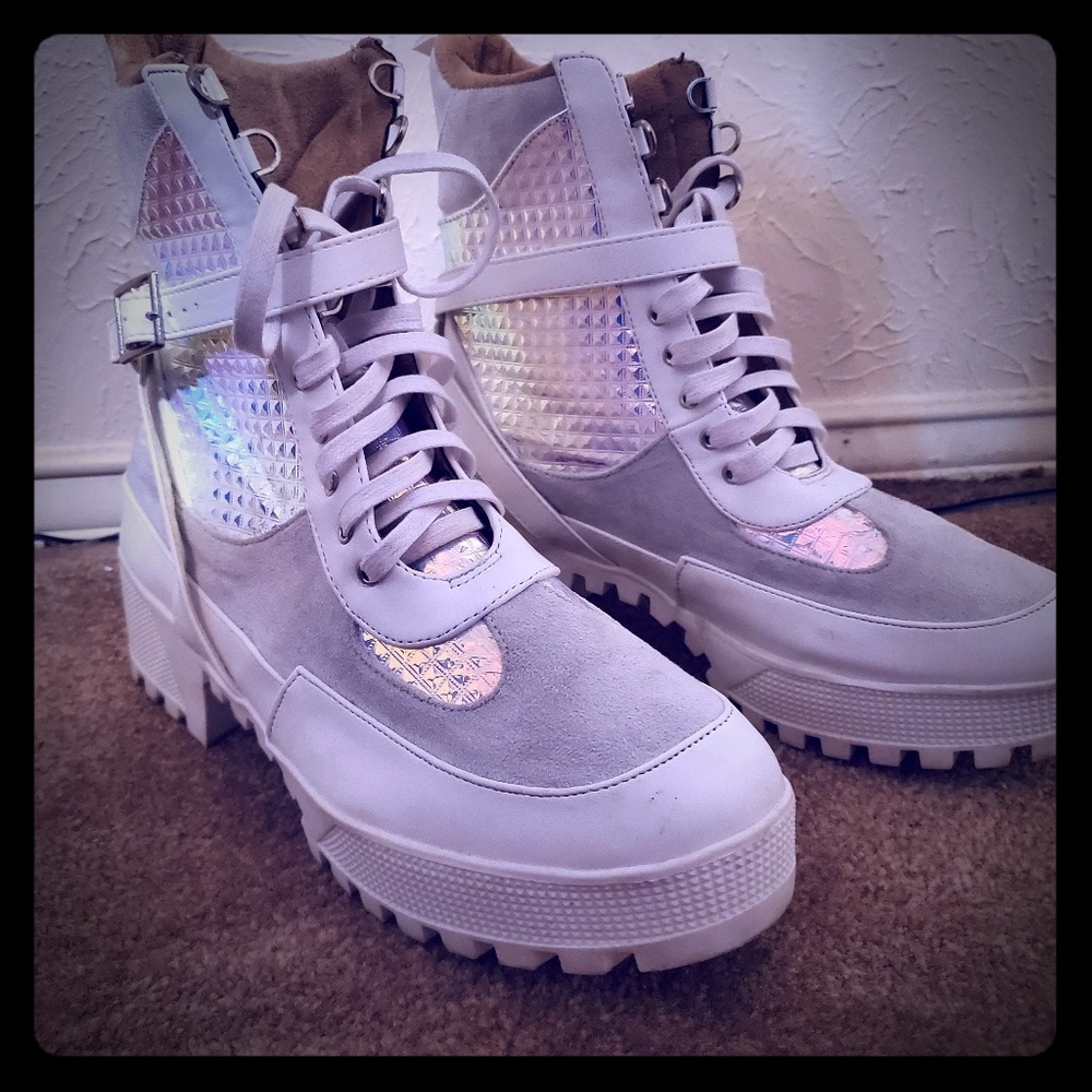 Metallic combat boots
